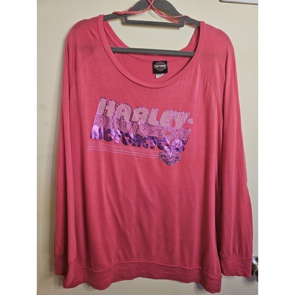 Harley-Davidson Tops - Harley‎ Davidson Womens XL Hot Pink Purple Foil Long Sleeve Sun Denver Colorado